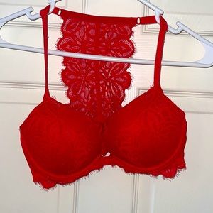 Womens PINK red lace racerback bra size 34D